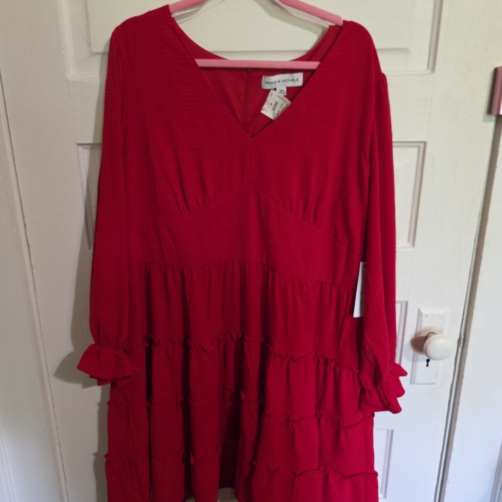 Emma & Michele Crimson Long Sleeve Dress